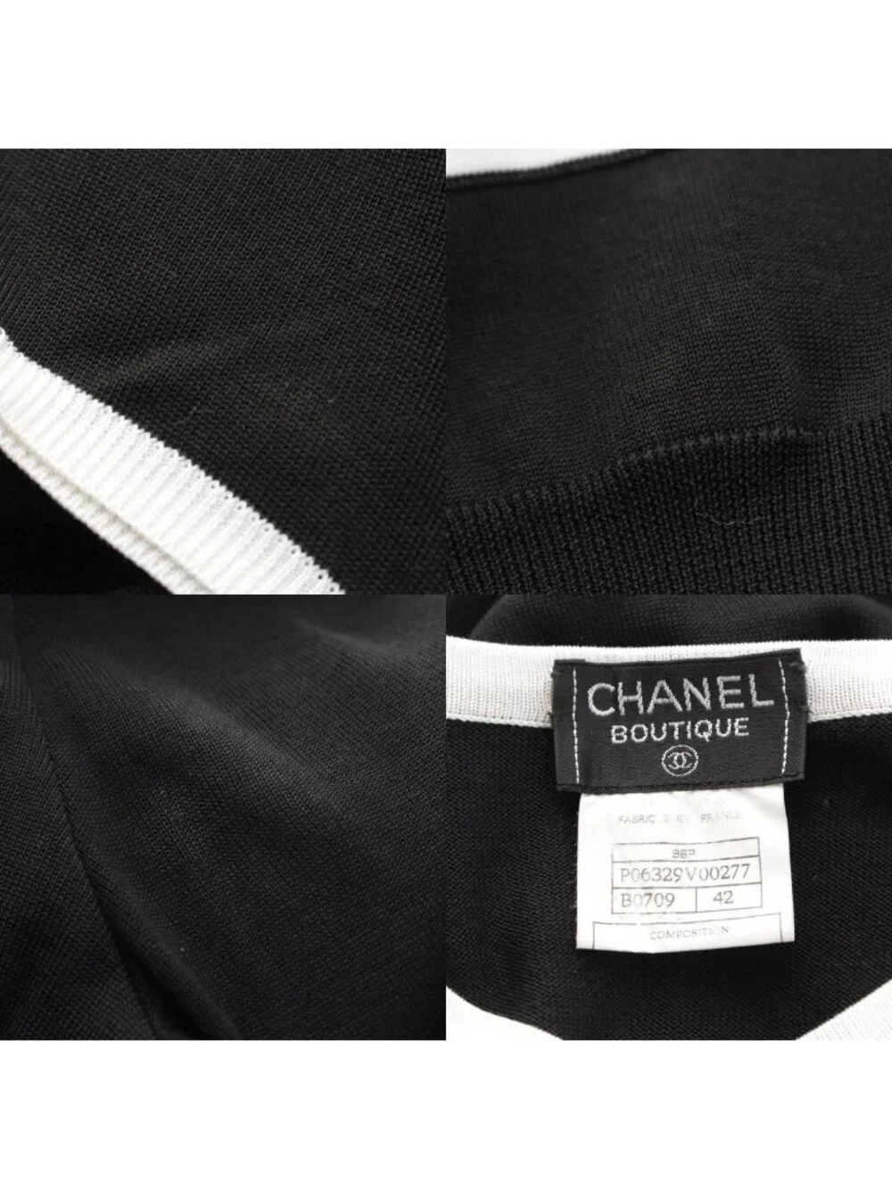 Chanel Cotton Knit Short Sleeve Cardigan Top Black 42